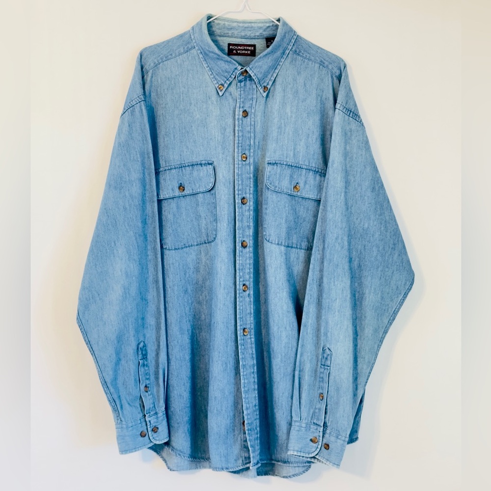 Vintage Denim‎ Long Sleeve Button Down XL Shirt Roundtree & Yorke